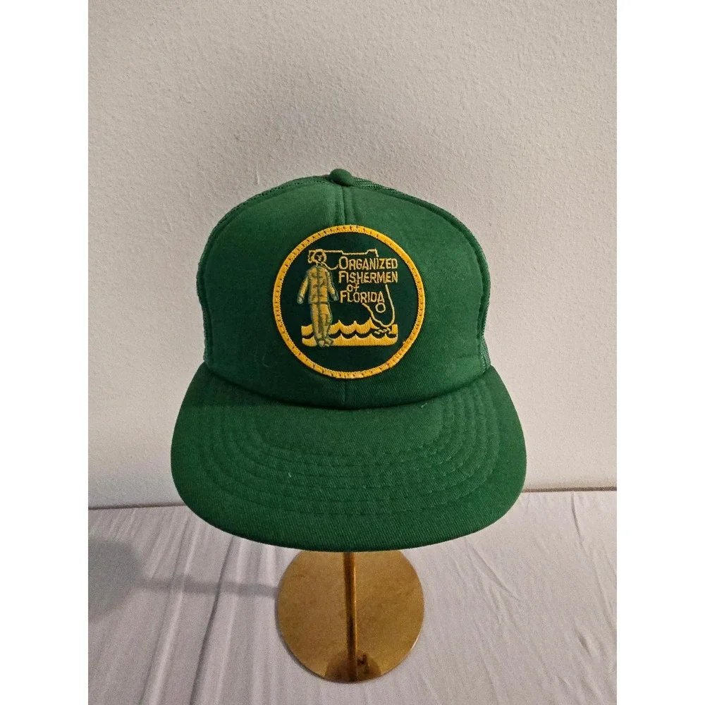 Cardinal Cap Organized Fishermen of Florida Green Mesh Snapback Trucker Hat Vtg